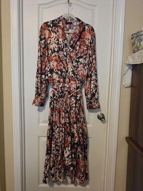 Floral Wrap Midi Dress in Coral and Black